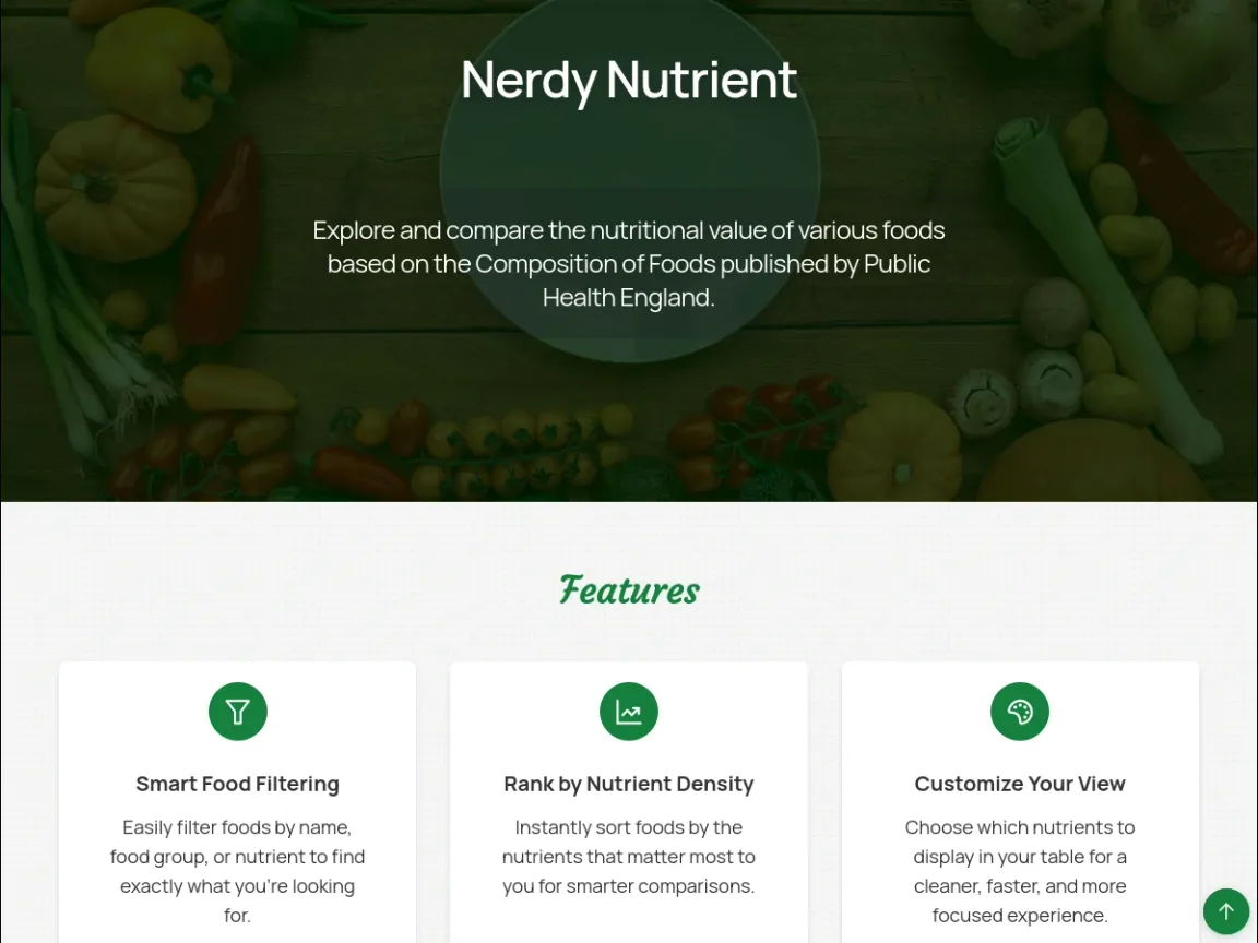 Nerdy Nutrient app comparing UK foods by nutritional value
