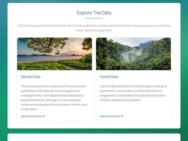 Nature Finance UK site showing an interactive data visualisation